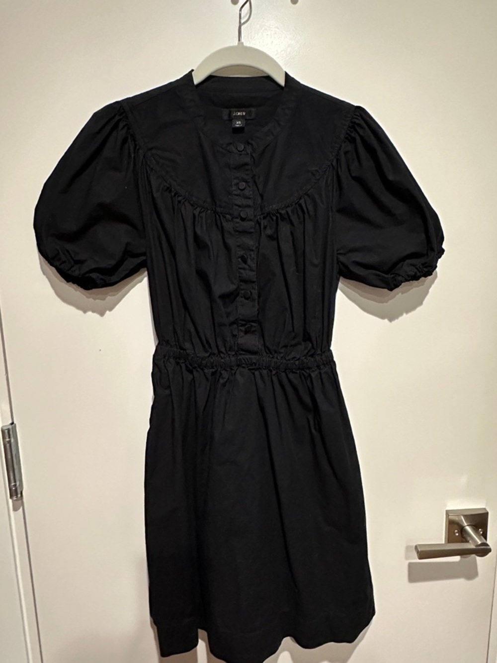 J. Crew Black Puff-Sleeve Button-Front Mini Dress